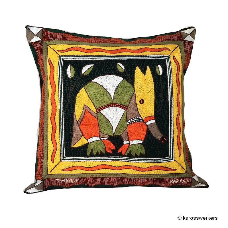 handbesticktes Baumwoll-Kissen mit Ameisenbär-Motiv