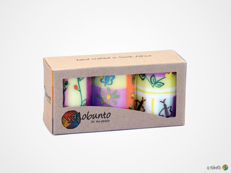 IMBALI Geschenkbox mit 3 Stumpenkerzen